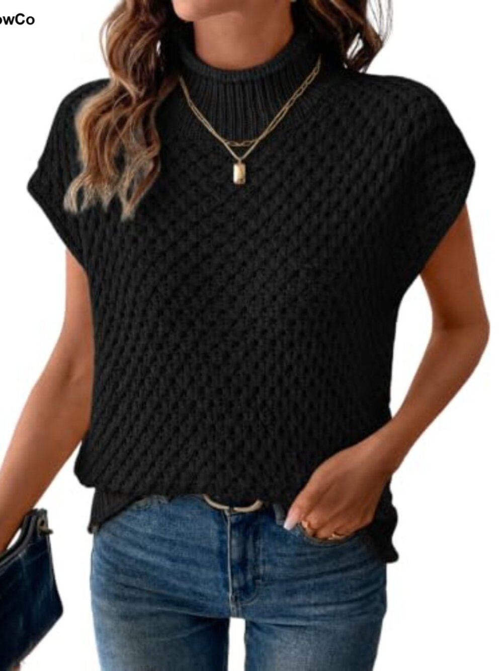 Mock Neck Sleeveless Knit Sweater Vest Textured Pullover